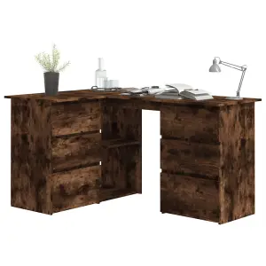 Berkfield Corner Desk Smoked Oak 145x100x76 cm Engineered Wood