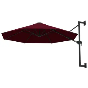 Berkfield Wall-Mounted Parasol with Metal Pole 300 cm Burgundy