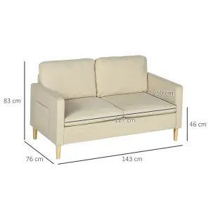 HOMCOM 2 Seater Sofa Modern Fabric Couch with Wood Legs and 2 Pockets Beige