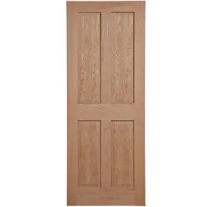 4 panel Unglazed Oak veneer Internal Fire door, (H)1981mm (W)838mm (T)35mm