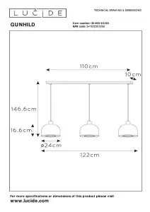 Lucide Gunhild Classic Pendant light - 3xE27 - Transparant