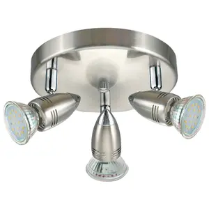 Flush 3 Spot Ceiling Light Colour Satin Nickel Chrome Shade Bulb GU10 3x3W