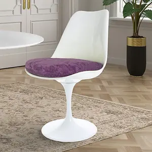 White Tulip Dining Chair with Luxurious Purple Cushion