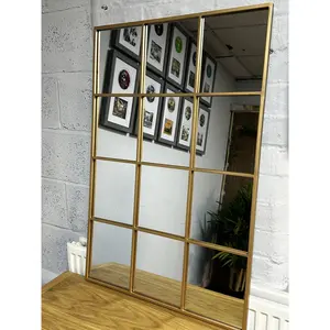 Rectangle Metal Window Panel Mirror Gold / 90cm H x 60cm W