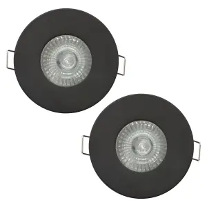 Litecraft 2 Pack Black Modern IP65 Fire Rated Bathroom Downlights