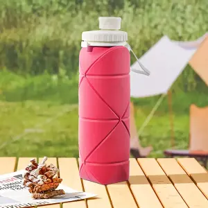 Pink Collapsible 600ml Silicone Water Bottle