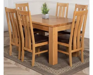 Dakota 127 x 82 cm Chunky Oak Small Dining Table and 6 Chairs Dining Set with Princeton Chairs