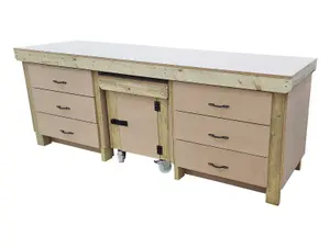 Wooden MDF top workbench with drawers and functional lockable cupboard (V.5) (H-90cm, D-70cm, L-240cm)