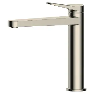 RAK Petit Mid Height Brushed Nickel Modern Basin Mixer Tap Solid Brass