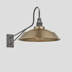 Industville Long Arm Step Wall Light, 16 Inch, Brass, Pewter Holder