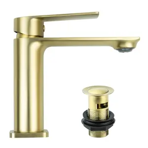 Bathroom Basin Mono Mixer Tap & Bath Filler Set Including Wastes - Brushed Brass