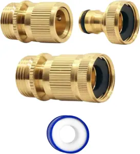 2-Pack Brass Garden Hose No-Leak Connector Set 3/4 Inch Female and Male Quick Connectors with PTFE Tape Durable Water Hose Fitting