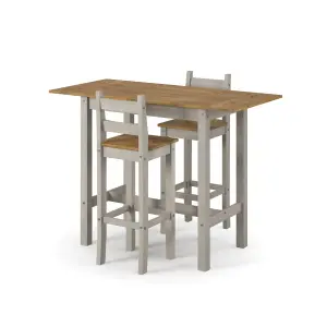 Corona Grey rectangular high breakfast bar drop leaf table and bar chair SET, 100.0 / 140.0cm wide x 60cm deep x 100cm high