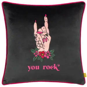 furn. Inked You Rock Piped Velvet Feather Rich Cushion