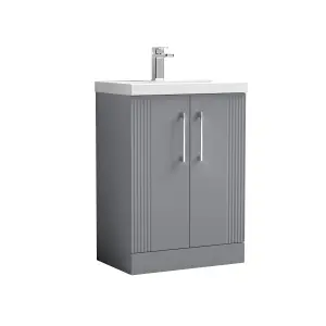 Retro 2 Door Floor Standing Vanity Unit with Mid-Edge 1 Tap Hole Ceramic Basin - 600mm - Satin Grey - Balterley