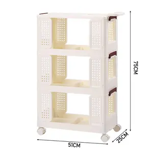 3 Tiers Foldable Kitchen Bathroom Storage Shelf Slim Trolley Cart