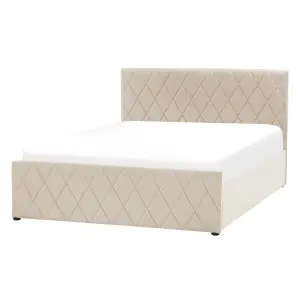 Velvet EU Double Size Ottoman Bed Beige ROCHEFORT