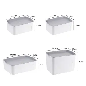 White Set of 4 Stackable Plastic Desktop Organizer Storage Box with Lid for Kitchen, Bedroom, Bathroom, 50L