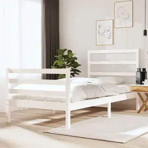 Berkfield Bed Frame White Solid Wood Pine 90x190 cm 3FT Single