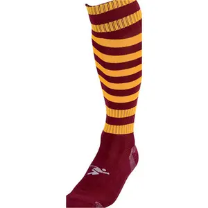 ADULT Size 7-11 Hooped Stripe Football Socks - MAROON/AMBER - Contoured Ankle