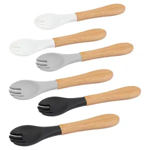 6pc Bamboo Baby Weaning Forks Set with Silicone Tip - Monochrome