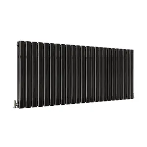 Horizontal Black Double Oval Panel Radiator (H)600mm x (W)1416mm, 9332 BTU.