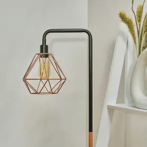 ValueLights Talisman Black Copper Metal and White Marble Base Floor Lamp with Copper Metal Basket Cage Shade