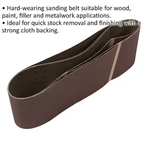 Premium 3 Pack 100mm x 610mm Sanding Belts 120 Grit for Wood and Metalwork