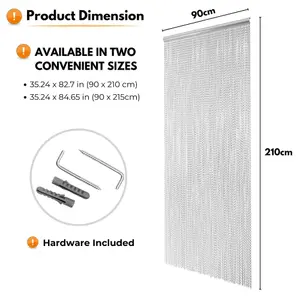 Chain Fly Screens for Doors (90 x 210cm) - Aluminium Silver Chain Door Curtain for Doorway Blinds, Homefront - Keep Out Insects