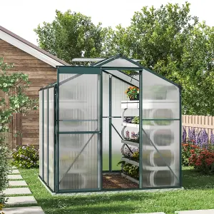 Polycarbonate Greenhouse Walk In Aluminium Frame Garden Green House with Base Foundation,Green,6 x 6 ft