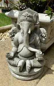 Oriental Ganesh Stone Garden Statue Outdoor Buddha Ornament Monk British Made Sculpture