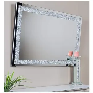 80x120cm Crushed Diamond Crystal Glass Silver Frame Wall Mirror