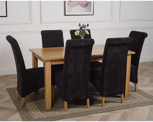 Oslo 150 x 90 cm Medium Oak Dining Table and 6 Chairs Dining Set with Montana Black Fabric Chairs