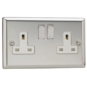 Varilight 2-Gang 13A Double Pole Switched Socket Chrome