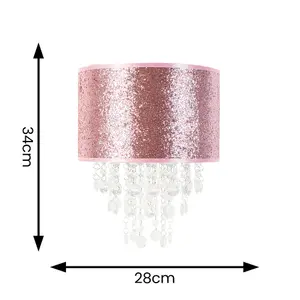 ValueLights Bonita Pink Glitter with Droplets Easy Fit Lamp Shade and LED Bulb