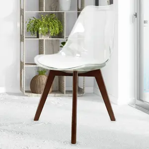 Soho Clear and White Plastic Dining Chair with Squared Dark Wood Legs