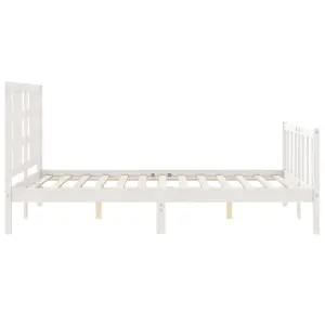 Berkfield Bed Frame with Headboard White King Size Solid Wood