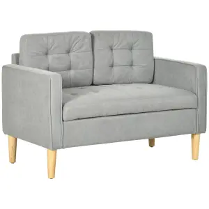 HOMCOM Compact Loveseat Sofa 2 Seater Sofa with Storage and Wood Legs Light Grey