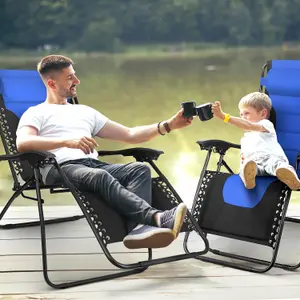 KEPLIN Set of 2 Blue Heavy Duty Textoline Zero Gravity Chairs for Garden Light Reclining Patio Sun Loungers