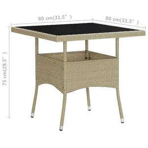 Berkfield Outdoor Dining Table Beige Poly Rattan and Glass