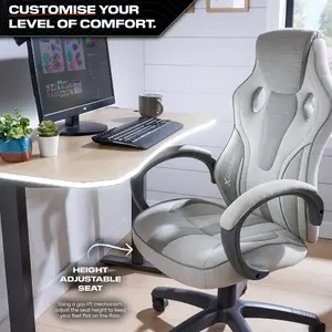 X-Rocker Maverick PC Office Gaming Chair, Ergonomic Computer Desk Chair, Mid Back Gaming Chair, Head Rest & Lumbar Support - GREY