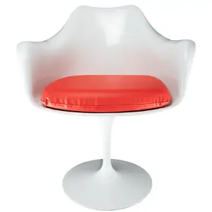 White Tulip Armchair with Red PU Cushion