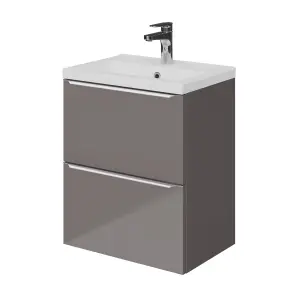 GoodHome Imandra Slimline Gloss Warm Grey Wall-mounted Bathroom Cabinet (H) 600mm (W) 500mm