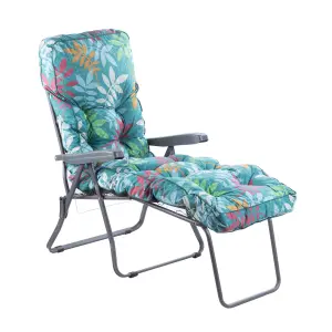 Alfresia Sun Lounger, Charcoal Frame with Classic Alexandra Green Leaf Cushion