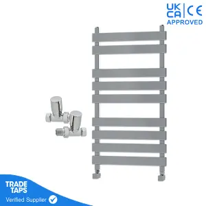 Designer Marvella Chrome Flat Panel Towel Radiator Heated Ladder Rail - 950 x 500mm - Straight Manual Round Valve Pair