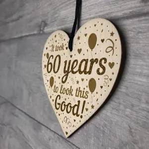 Red Ocean Funny 60th Birthday Gifts For Women Men Wooden Heart 60th Birthday Decoration Keepsake Friendship Gift