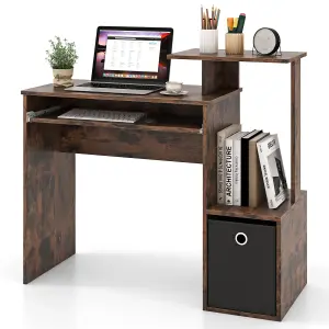 COSTWAY Home Office Computer Desk w/ Pull-out Keyboard Tray 100 x 40 cm Study Table Brown