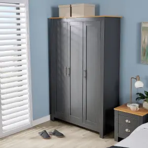 Home Source Camden 3 Door Bedroom Wardrobe Storage Unit Graphite Grey