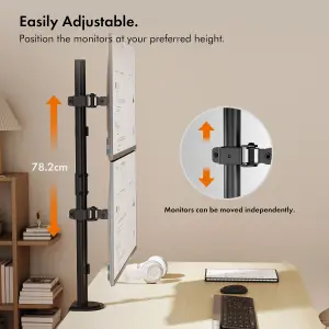 VonHaus Vertical Double Monitor Mount for 13-32 Inch Screens - Stacking Vertical Monitor Mount - Tilt, Swivel & Rotate Stand