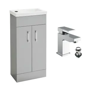 Light Matt Grey 400 Vanity Basin Sink Unit & Chrome Form Waterfall Basin Tap